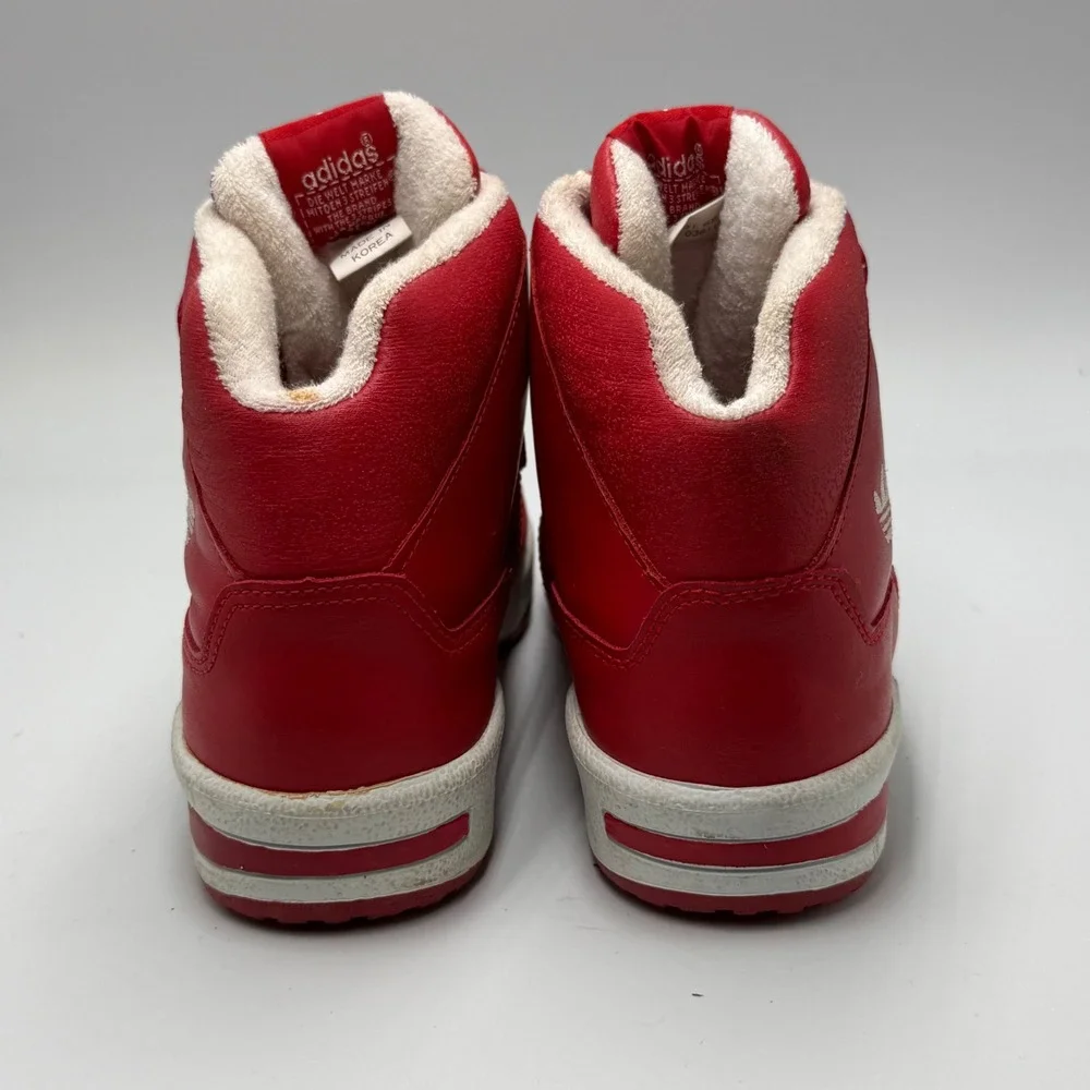 Vintage 1980s Adidas High Top Sneakers Red Leather Trefoil Strap Shoes Size US 6